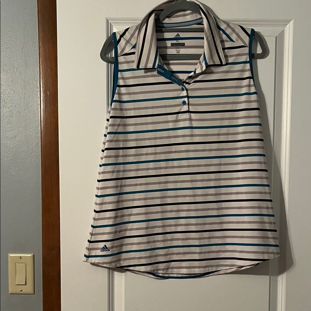 Adidas Women's Sleeveless Striped Polo - Black, Blue, and White